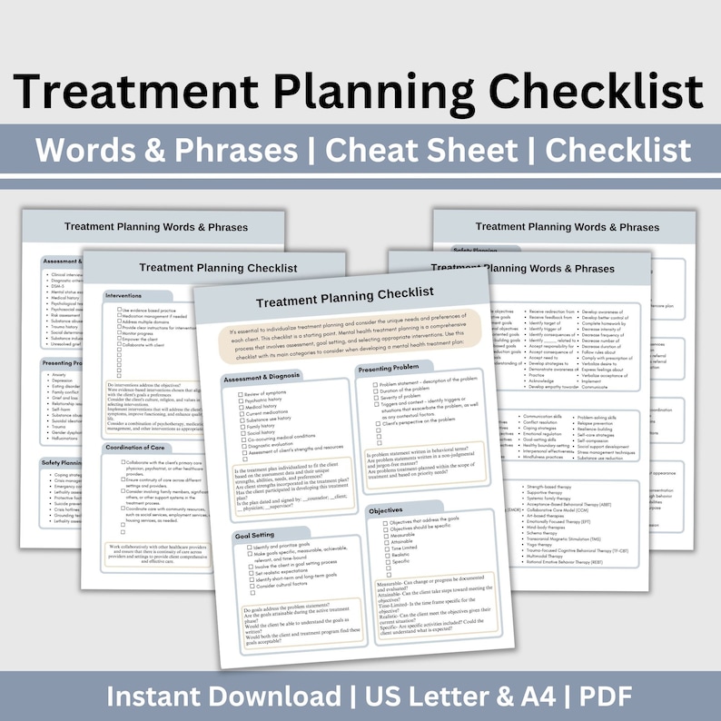 Therapist Treatment Plan Checklist: Therapy Documentation Cheat Sheet ...