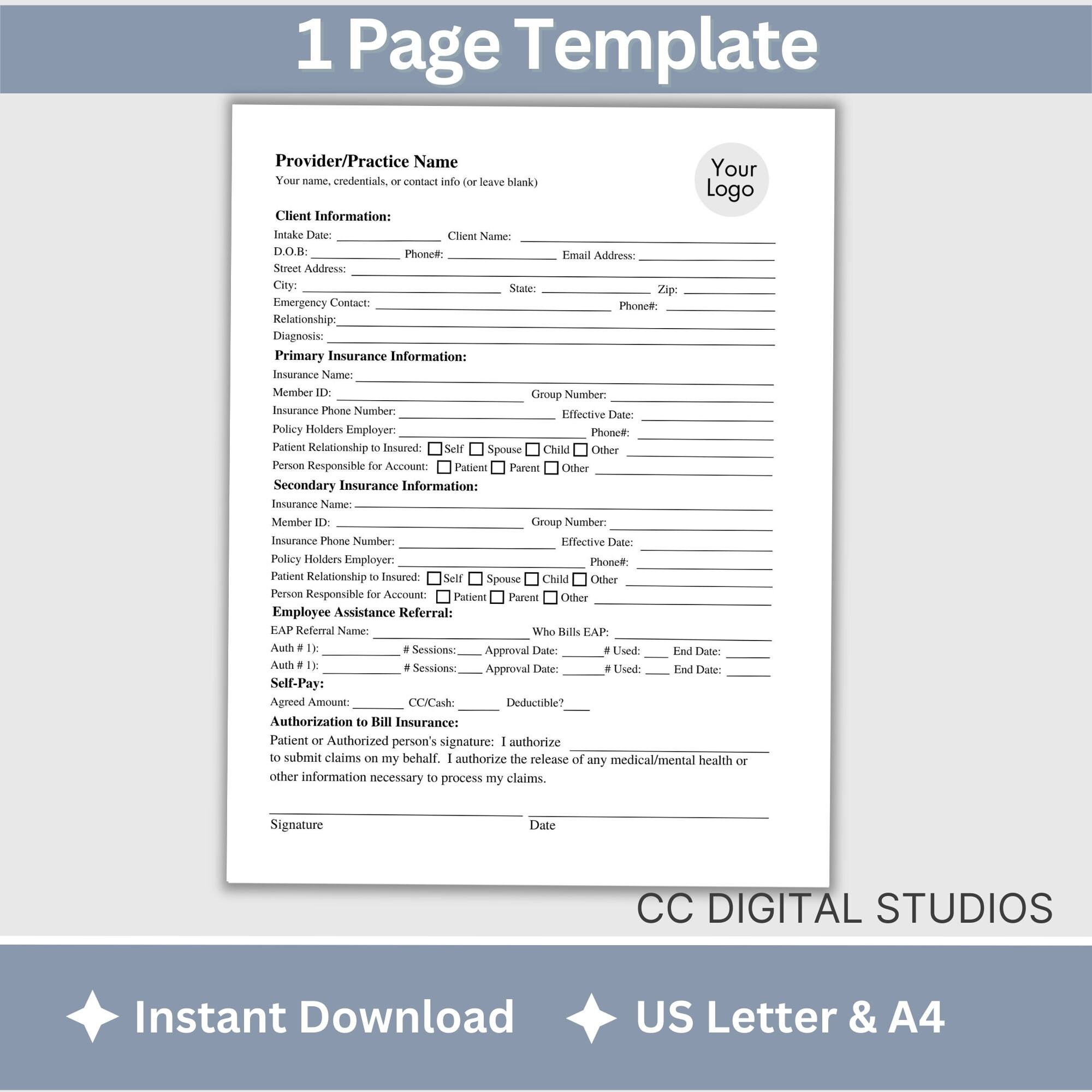 Therapist Insurance Verification Form: Client Intake (fillable PDF) - Etsy