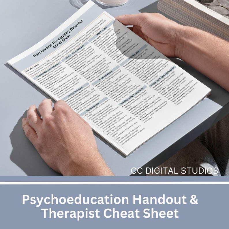 Narcissistic Personality Disorder Therapy Cheat Sheet, 2 IN 1 Psychoeducation for Client and Cheat Sheet for Counselors, Counseling Resource
