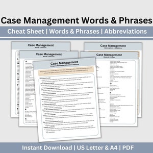 Case Manager Cheat Sheet, Verbiage for Notes and Documentation, Social Worker, School Counselor, Therapists Office, Reference Sheet