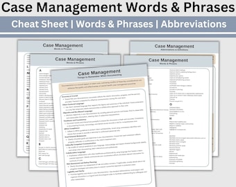 Case Manager Cheat Sheet, Verbiage for Notes and Documentation, Social Worker, School Counselor, Therapists Office, Reference Sheet