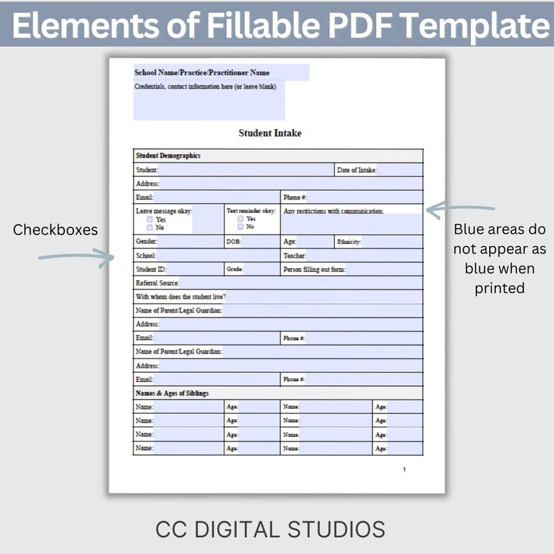 Student Mental Health Intake Form: School Counseling Template (fillable ...