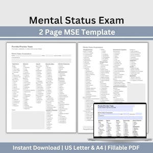 Mental Status Exam Template: Fillable Therapy Notes (US Letter & A4) (Digital Download)