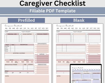 Caregiver Home Visit Checklist: Fillable PDF, Daily Documentation Form