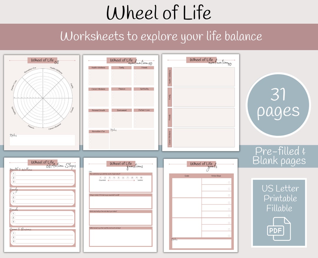 Wheel of Life Balance Worksheets Coaching Tool Therapy - Etsy