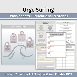 Urge Surfing CBT Worksheets, Addiction Recovery, DBT, Therapy Worksheets, Relapse Prevention Worksheet, Emotional Regulation Worksheets