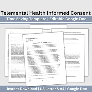 Telemental Health Informed Consent, Private Practice Counseling Forms, Therapist Office, Mental Health Client Intake, Therapy Consent