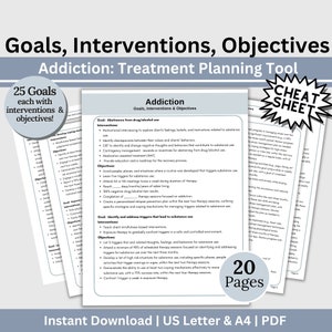 Addiction Treatment Plan Cheat Sheet: Counselor Therapy Tool (Fillable PDF)