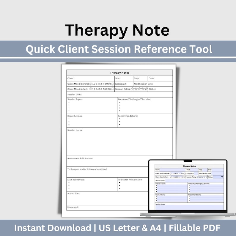 Therapy Notes Template: Client Session Planner (digital Download) - Etsy