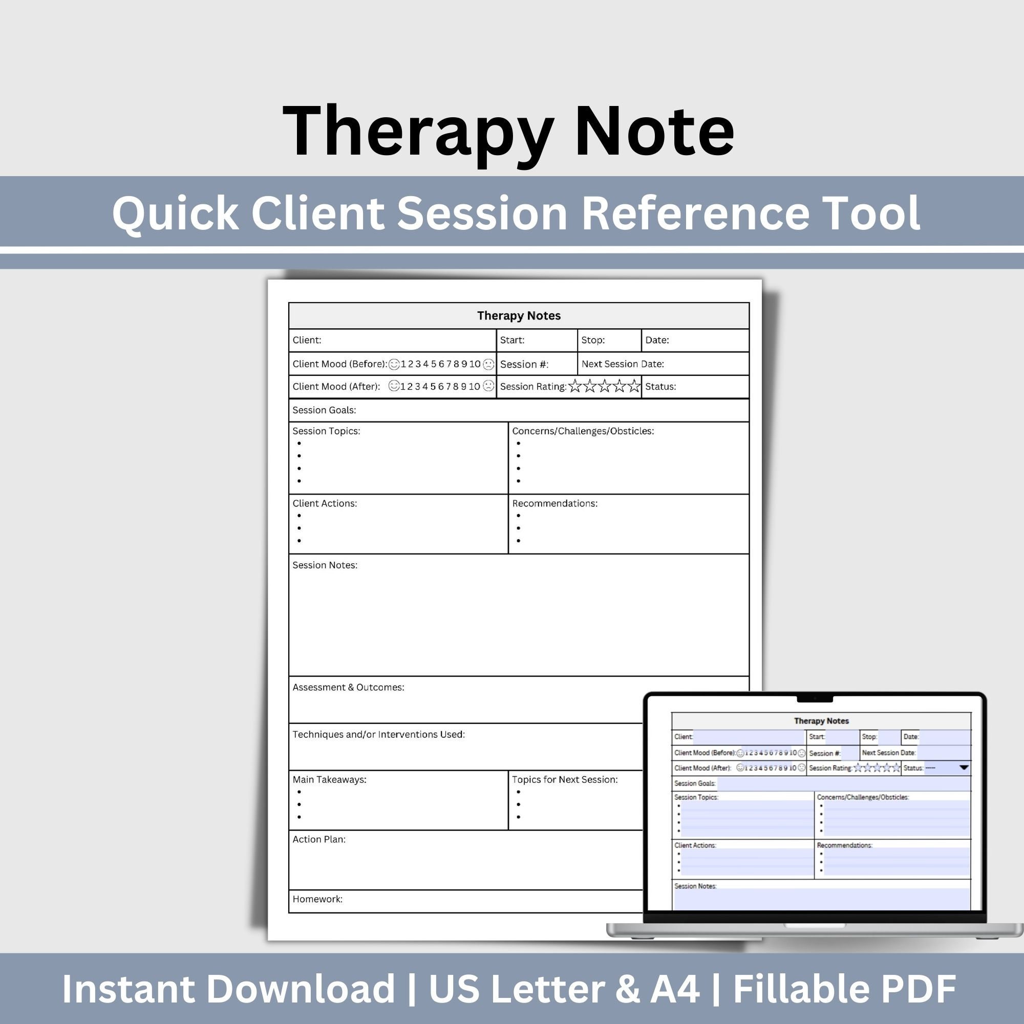 Therapy Notes Template: Client Session Planner (digital Download) - Etsy