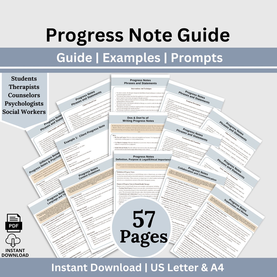 Progress Notes Guide Examples & Prompts, Progress Note Writing Cheat ...