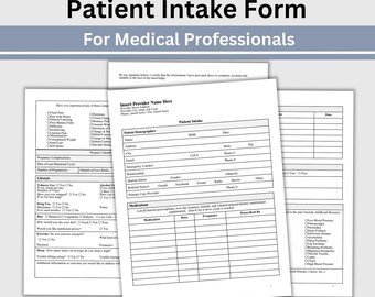Puede incluir: Formulario de admisión de pacientes para profesionales médicos. El formulario incluye secciones para datos demográficos del paciente, medicamentos y preguntas sobre el estilo de vida. Descarga instantánea en tamaños US Letter y A4 como documento de Word.