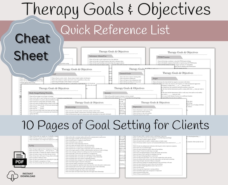 Therapy Goals & Objectives Therapist Tool for Goal Setting Etsy