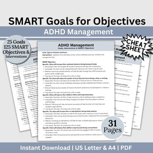ADHD SMART Goals Planner Objectives Treatment Planning Tool for ADHD Clients and Executive Function Skills Coaching Template Goal Setting