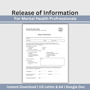 Editable Release of Information Form: Client Intake, Therapist Office (Google Doc)