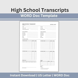 Bewerkbaar sjabloon voor middelbareschoolcijferlijst, cijferregistratie voor thuisonderwijs (Word-document)