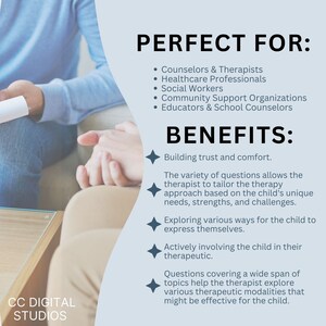 1,430 Child Therapy Questions.  Therapy cheat sheets – resource for your counseling office, school psychology, or social work practice.  Child therapy tools