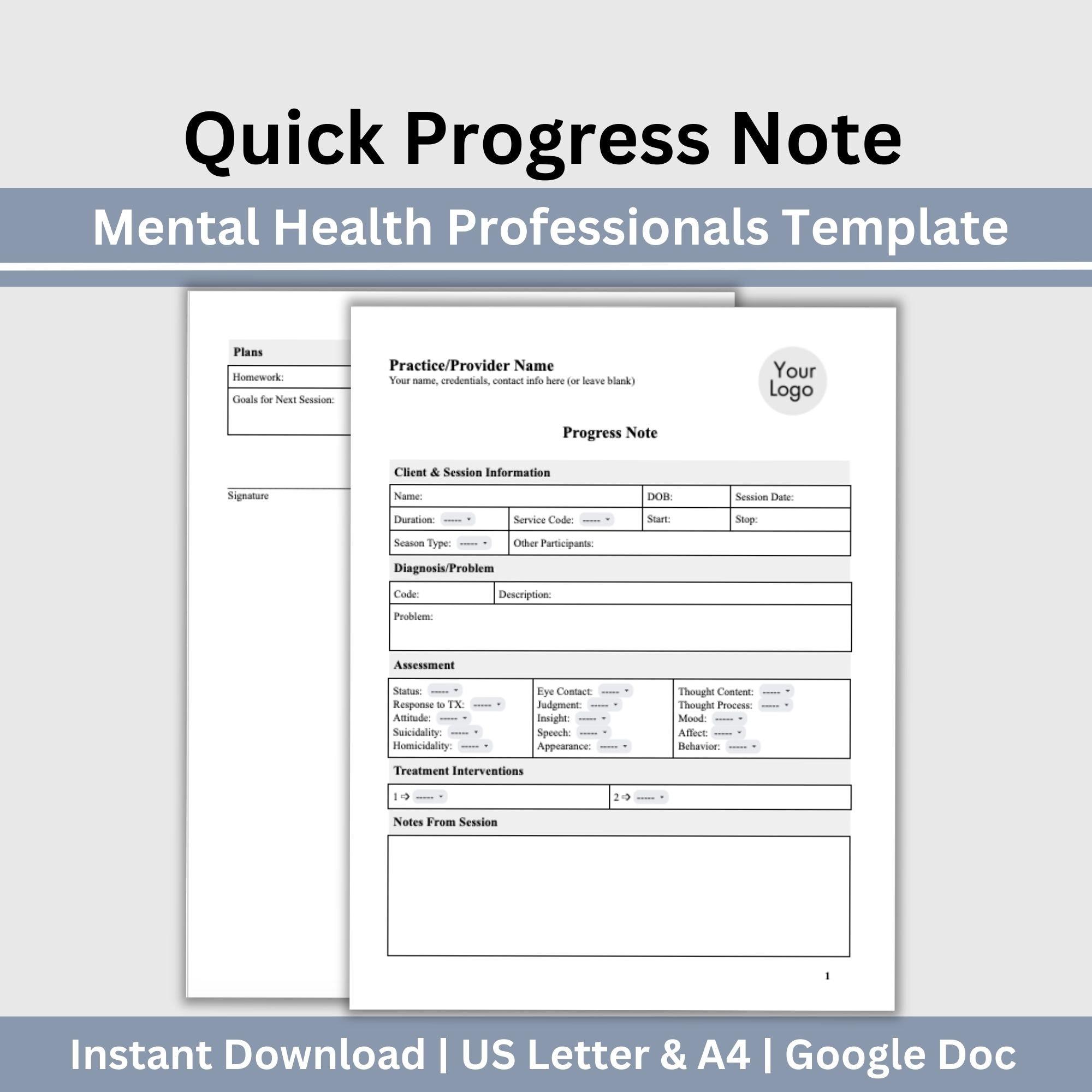 Mental Health Progress Note Template: Editable Google Doc