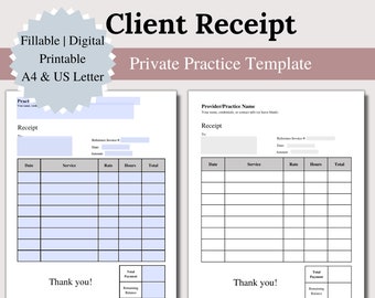 Therapy Client Receipt, Fillable PDF Private Practice Templates, Therapist Documentation, Billing Template, Business Forms, Counseling Forms