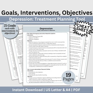 Depression Therapy Treatment Plan Tool, Goals, Interventions (Printable PDF)