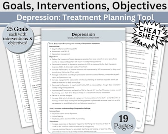 Depression Therapy Treatment Plan Tool, Goals, Interventions (Printable PDF)