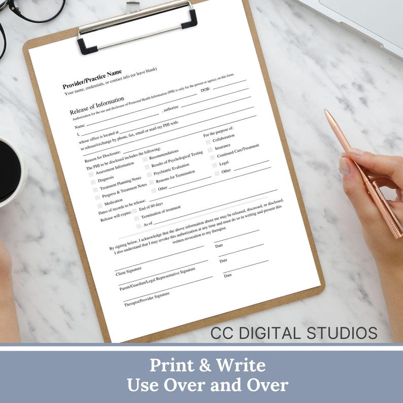 Release of Information (ROI) Form, designed specifically for mental health professionals.  Release of Information, Informed Consent, Mental Health ROI, Private Practice Paperwork, Therapy Tools, Therapy Consent Form, HIPAA Form