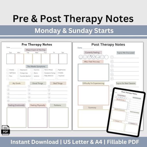 Pre & Post Therapy Notes, Therapy Session Log, Session Planner, Counseling Notes Therapy Resource, Therapy Overview, Therapy Planner