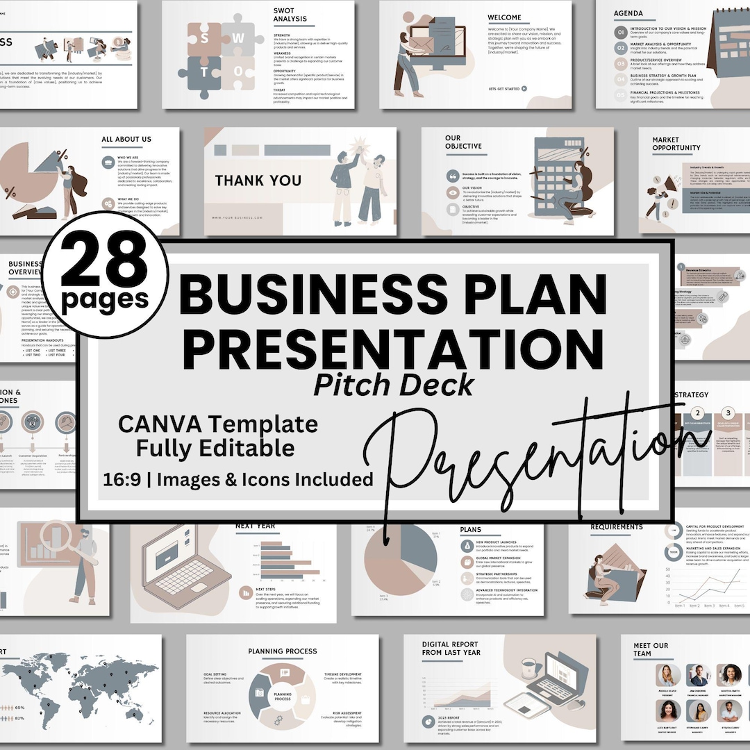Editable Business Plan Pitch Deck: Canva Presentation Template (digital ...