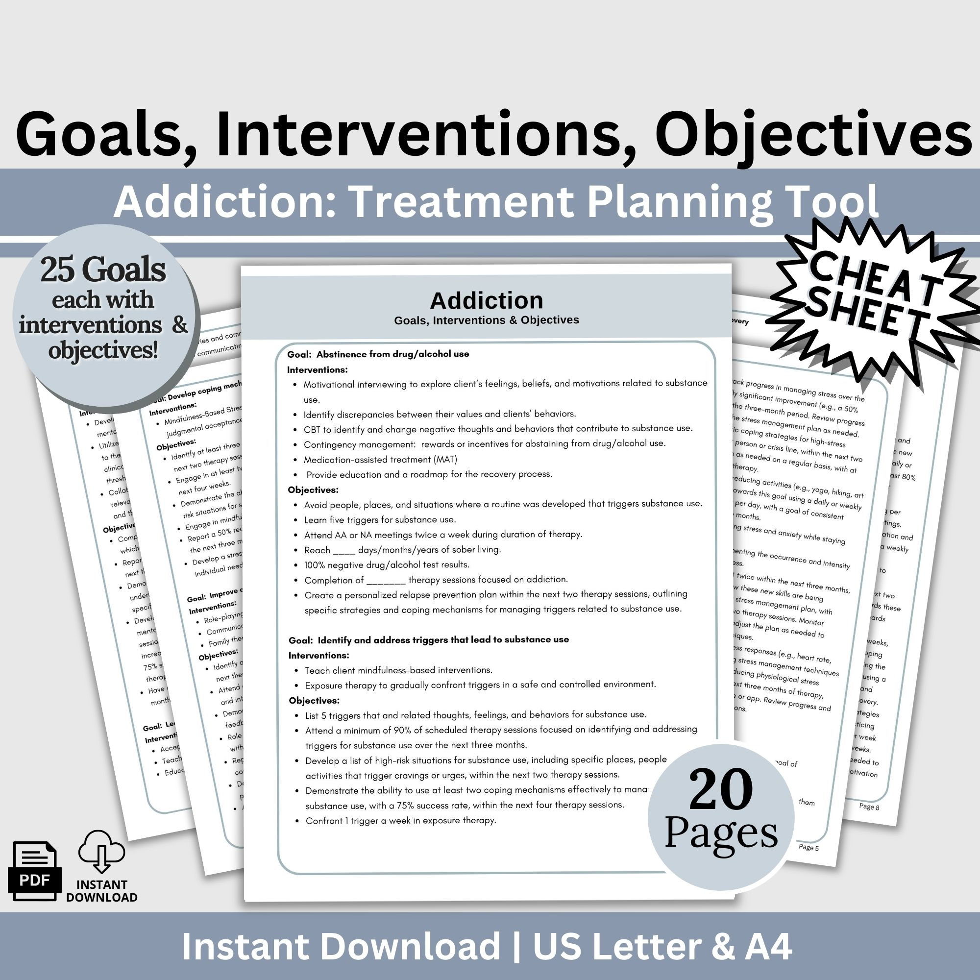 Substance Abuse Counselor Treatment Plan Cheat Sheet, Therapy Tool