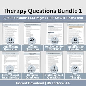 Therapy Questions Bundle: Psychotherapy Reference Sheets (Digital Download)