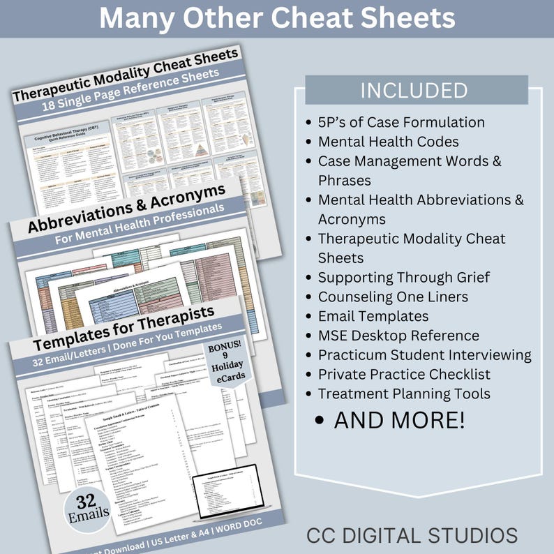 Therapy cheat sheet download image featuring intervention phrase lists clinical documentation reference therapist phrases and note starters for efficient charting