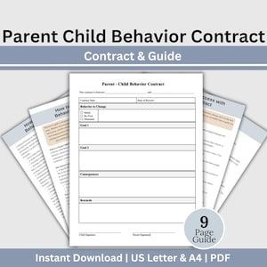 Parent-Child Behavior Contract with How-To Guide | Printable Behavior Agreement for Kids | Therapist & Parent Resource | Teen Behavior Plan
