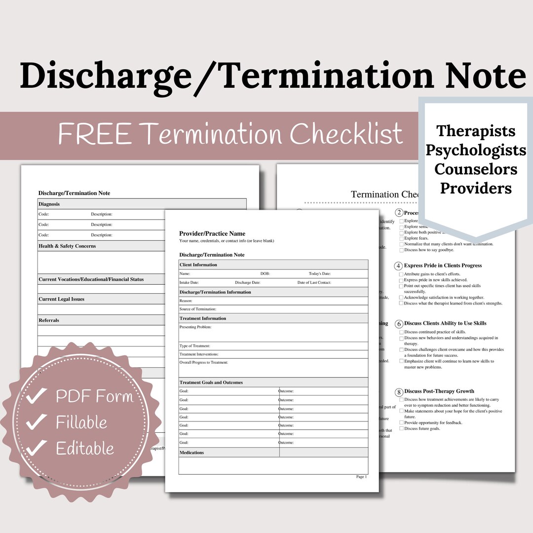 Discharge Note Template, Termination Summary for Clinicians, FREE ...
