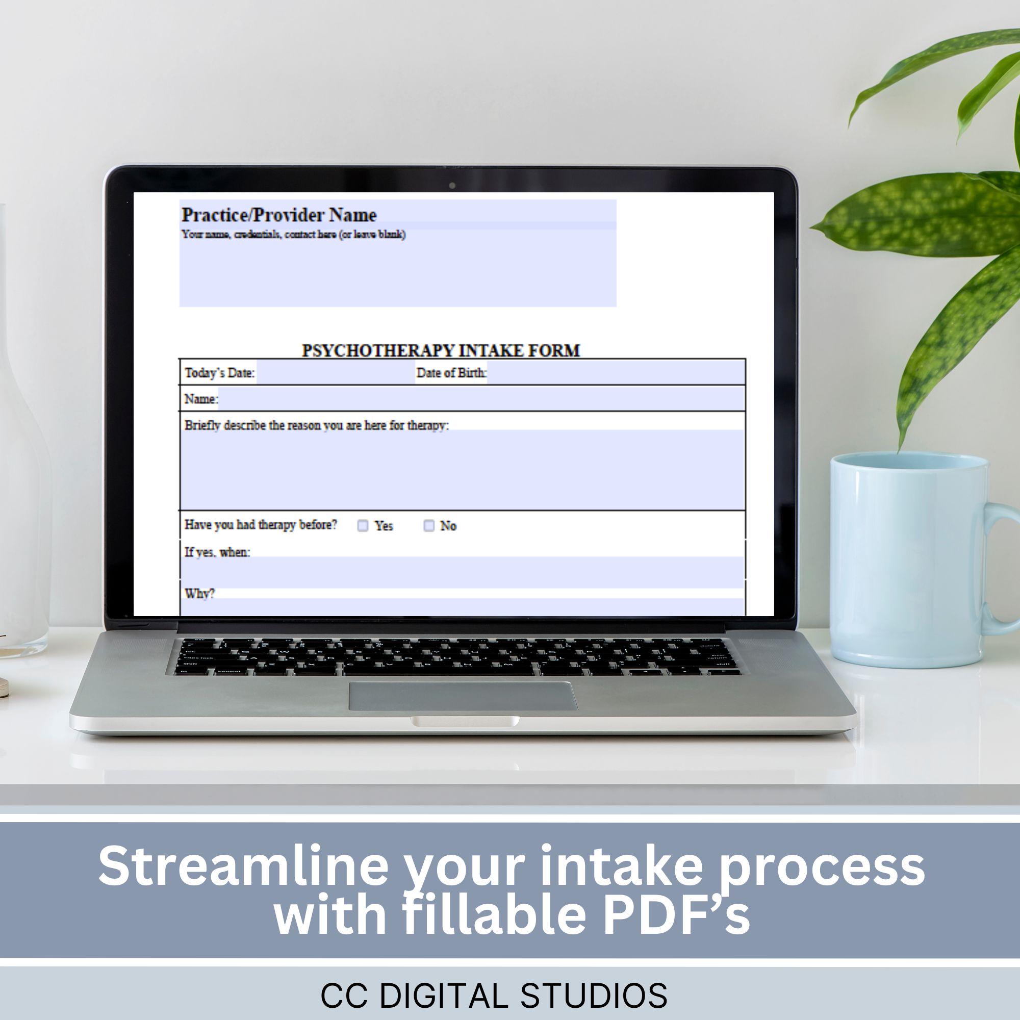 Psychotherapy Client Intake Form for Mental Health Professionals ...