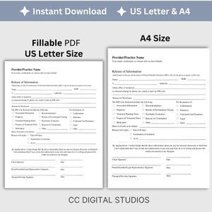 Release of Information (ROI) Form, designed specifically for mental health professionals.  Release of Information, Informed Consent, Mental Health ROI, Private Practice Paperwork, Therapy Tools, Therapy Consent Form, HIPAA Form