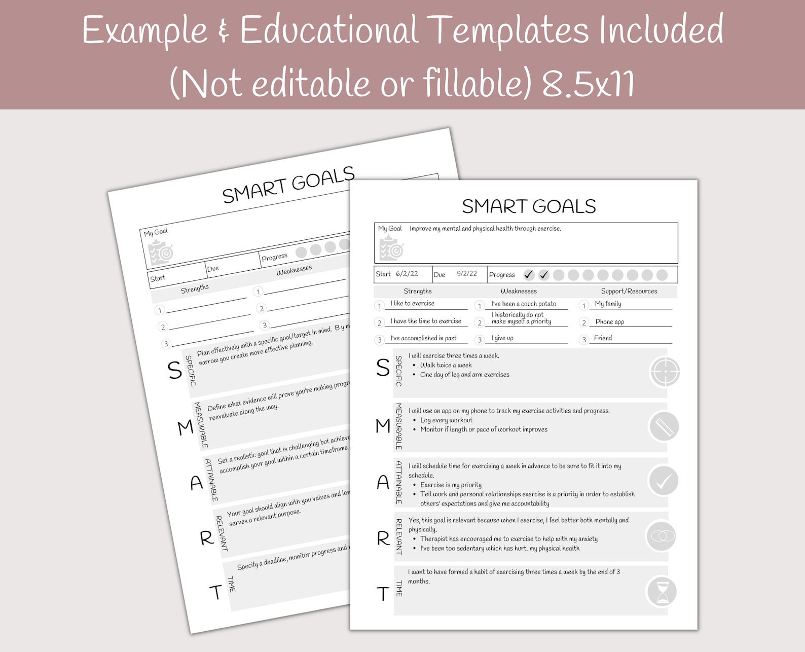 SMART Goals Template, Goal Setting Worksheet, Goal Tracker, DBT Skills, Goal Planning, DBT