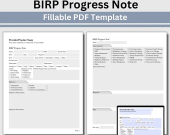 BIRP Progress Note Template: Psychotherapy & Counseling (Fillable PDF)