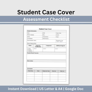Student Assessment Template, School Psychologist, Student Case Cover Checklist, Special Education, School Counselor Resource, Psychology
