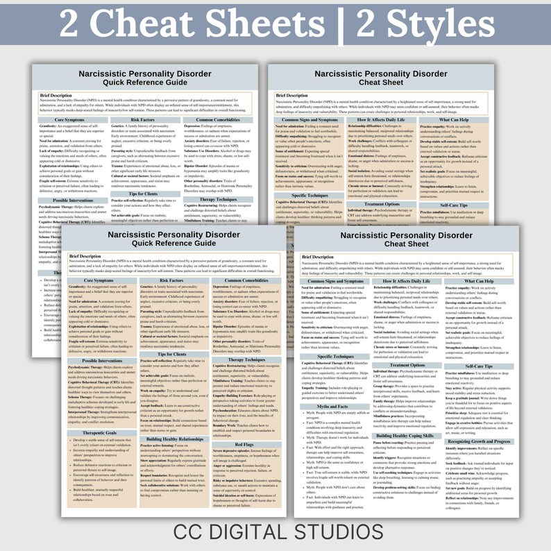 Narcissistic Personality Disorder Therapy Cheat Sheet, 2 IN 1 Psychoeducation for Client and Cheat Sheet for Counselors, Counseling Resource