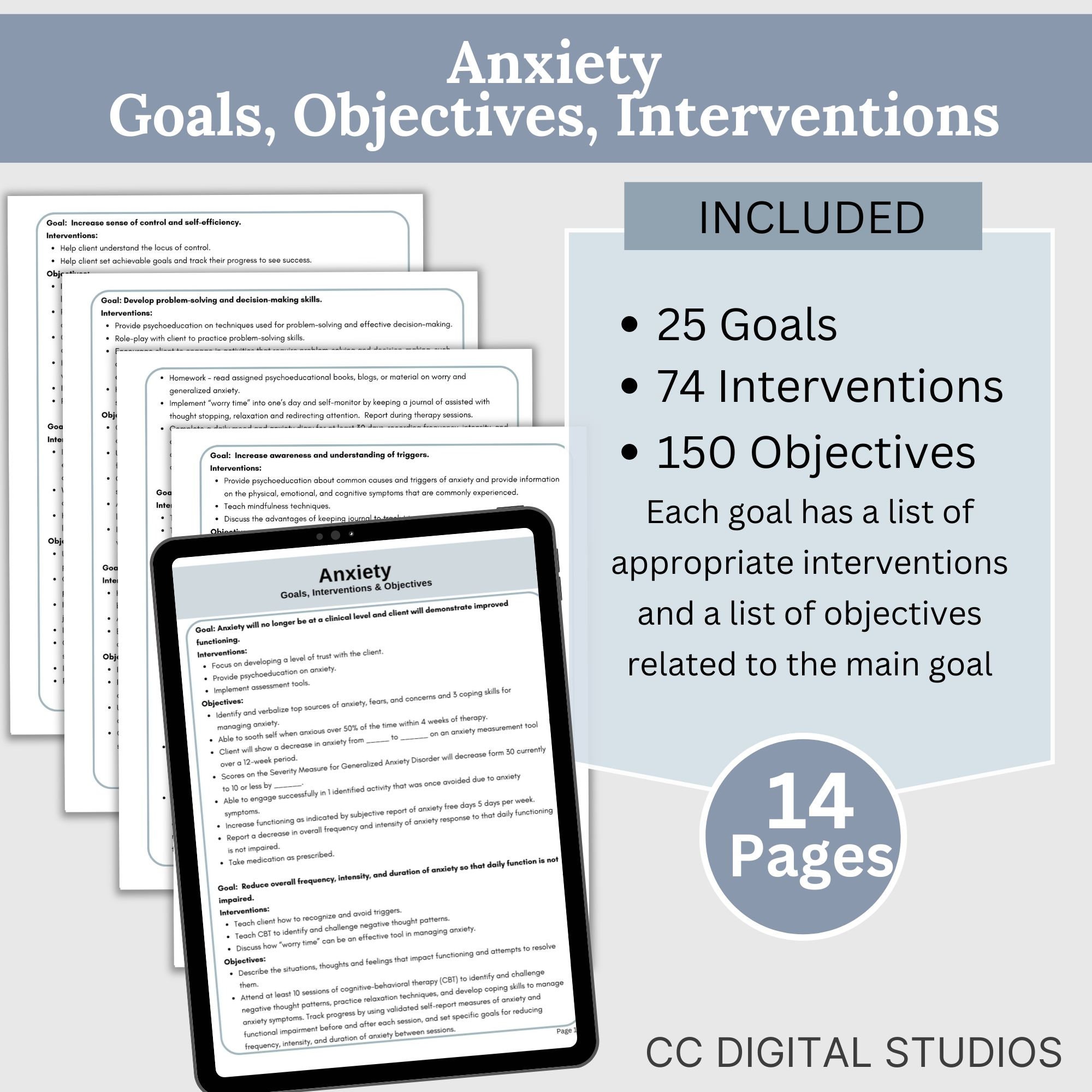 Anxiety Treatment Plan Cheat Sheet: Therapy Goals, Interventions ...
