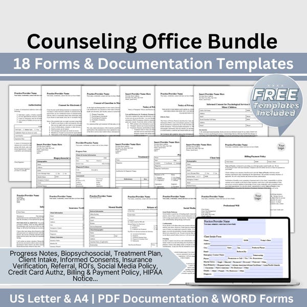Therapie-Formen-Bundle, Privatpraxis-Vorlagen (ausfüllbares PDF & WORD)