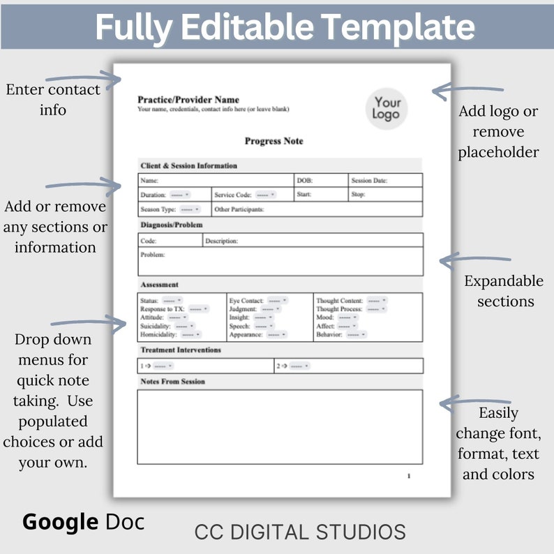 Mental Health Progress Note Template: Editable Google Doc - Etsy