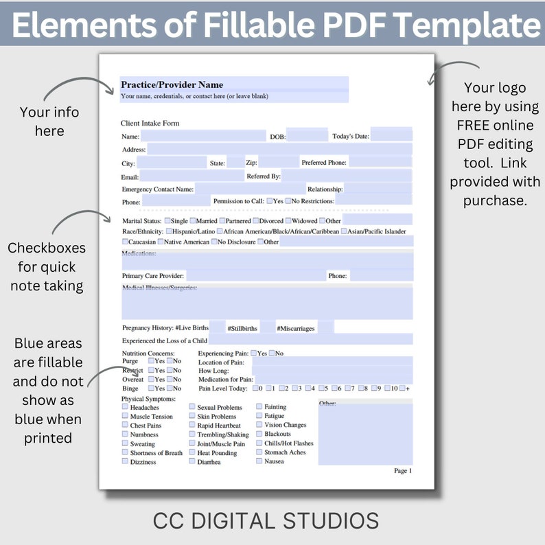 Therapist Client Intake Form: Fillable PDF Template - Etsy