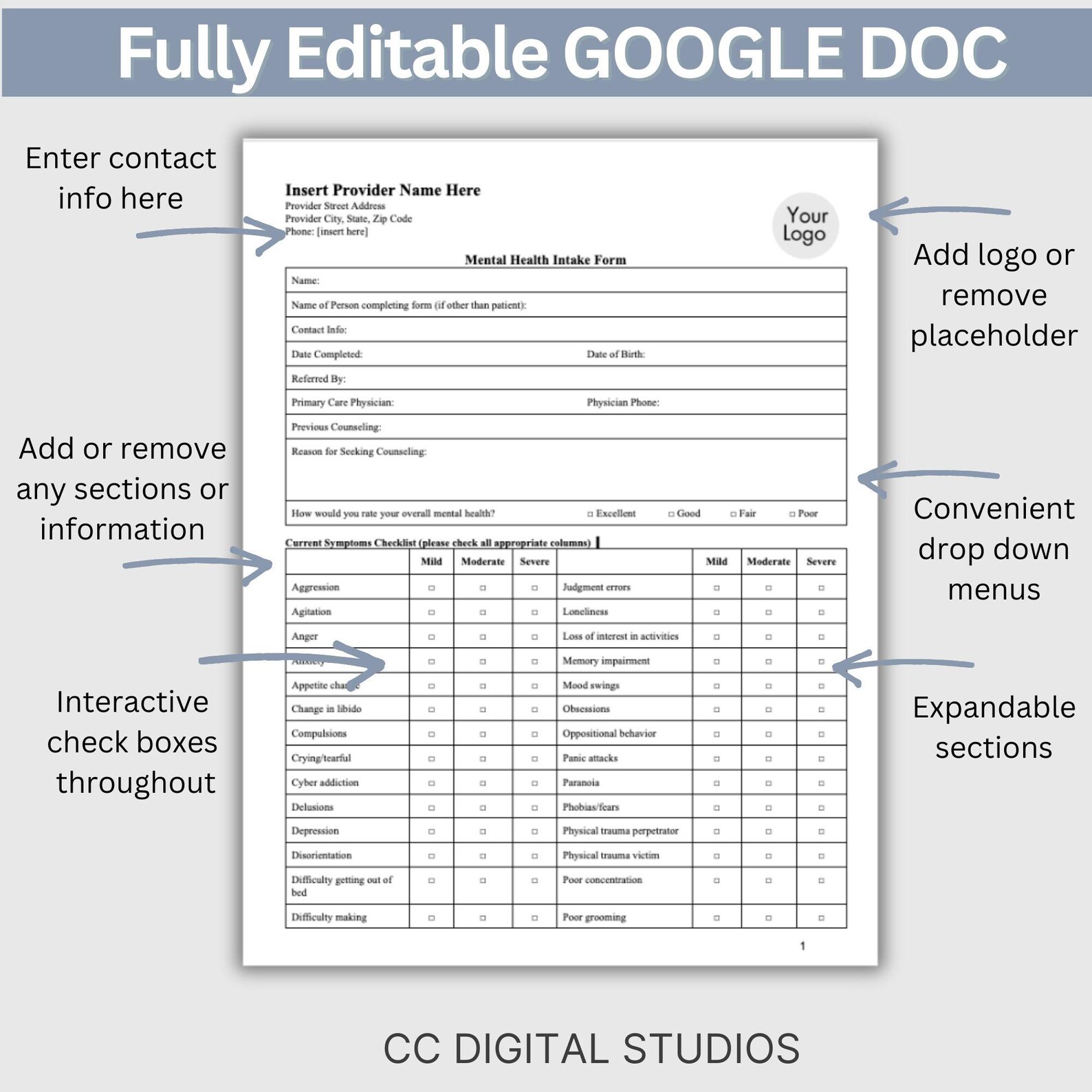 Mental Health Client Intake Form: Editable Google Doc Template - Etsy