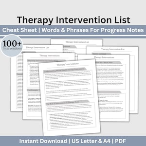 Therapist Intervention List: Clinical Terms & Progress Notes (Digital Download)