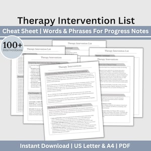 Therapist Intervention List, Clinical Terms Reference Sheet, Progress Notes for Therapists, Desktop Reference, Documentation Support