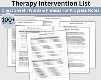 Therapist Intervention List, Clinical Terms Reference Sheet, Progress Notes for Therapists, Desktop Reference, Documentation Support