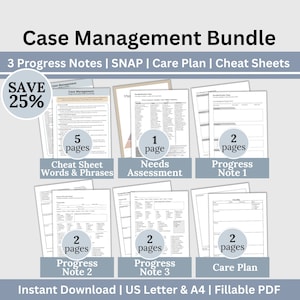 Case Manager Notes Bundle SAVE 25%, Social Worker, Case Management Cheat Sheet, Needs Assessment, School Counseling Templates, Care Plan