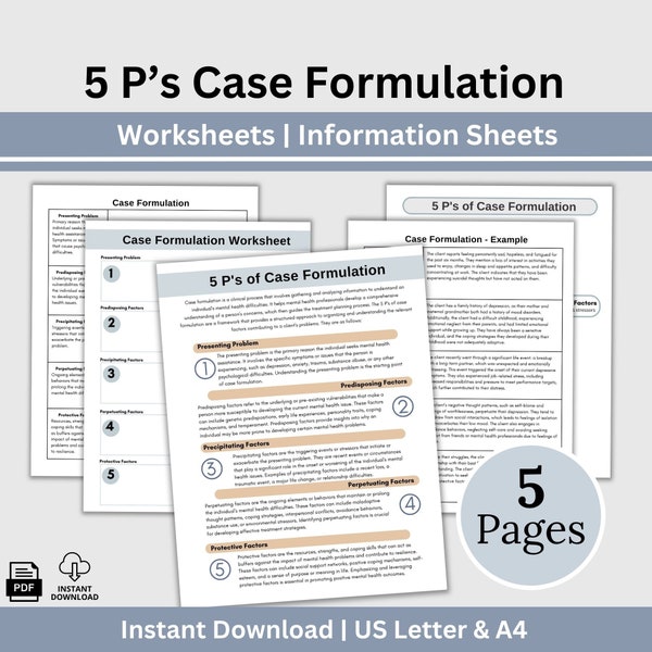 Case Formulation Template, 5 P's of Case Formulation Worksheets, Client Map, Integrative Formulations, Treatment Plan Tool, Cheat Sheet