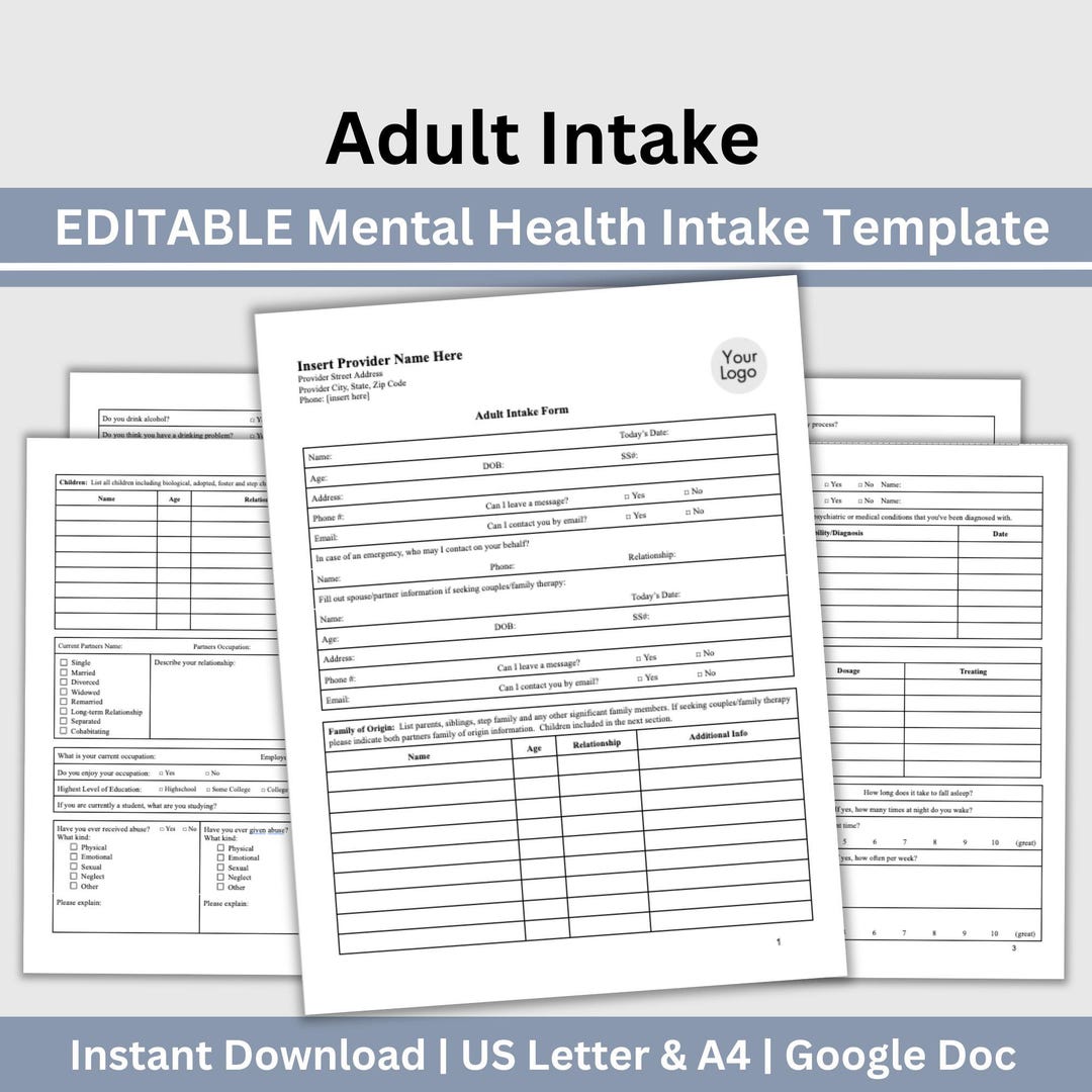 Mental Health Client Intake Form: Therapy Template (google Doc) - Etsy